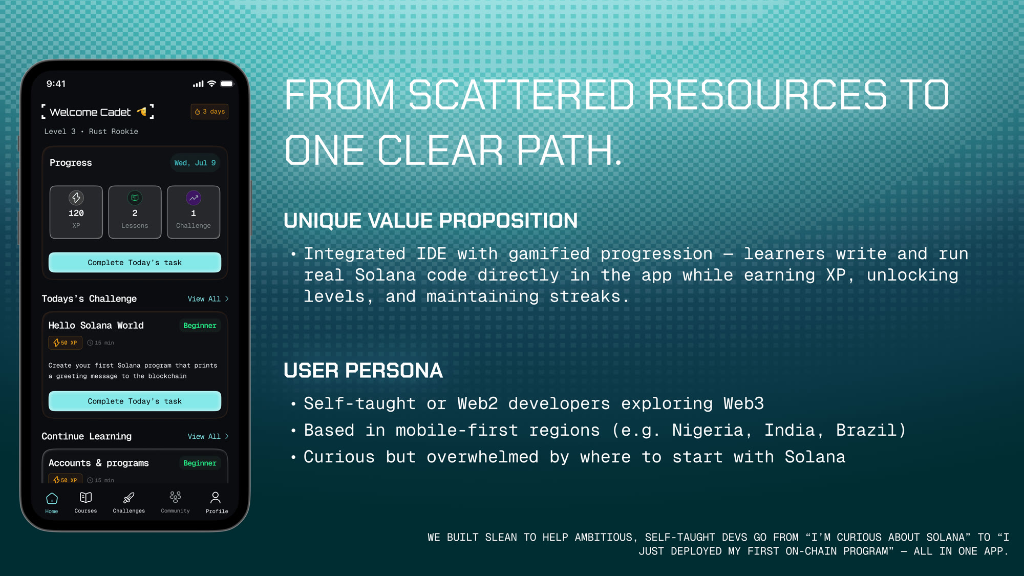 Positioning slide reading From scattered resources to one clear path, with the unique value proposition and user persona